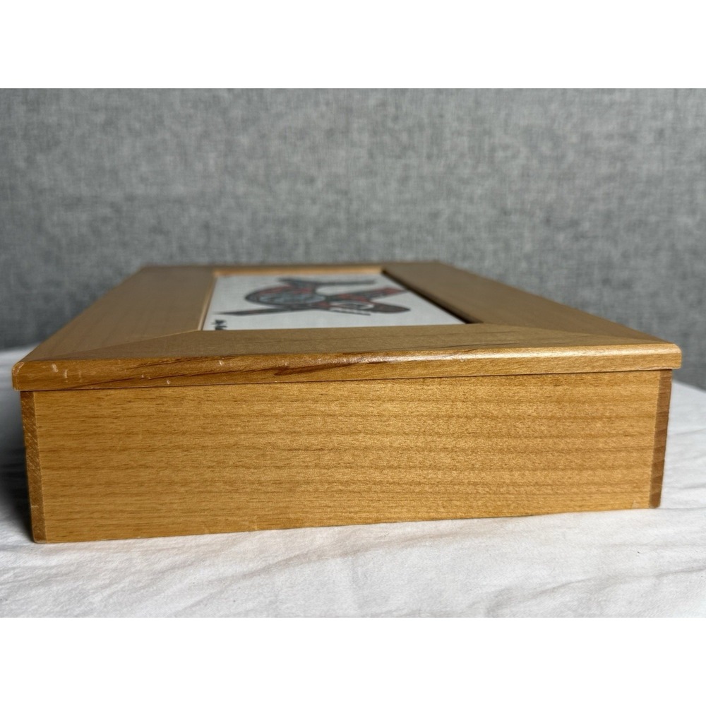 Pacific Northwest Native American Inuit Eskimo Orca Whale Art Tile Wood Box - Picture 4 of 8